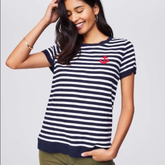 LOFT Tops - Loft Blue Anchor Patch Textural Sweater Tee